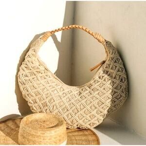 NWT Cleobella Hobo Crochet Shoulder Bag Ivory Ecru Off White Beige Handmade